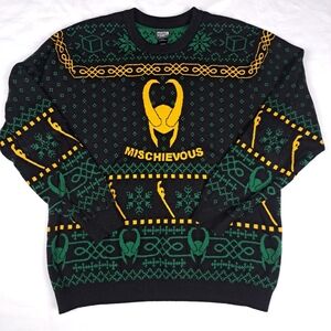Disney Marvel Loki Ugly Christmas Sweater UNISEX 2X Black Green Yellow